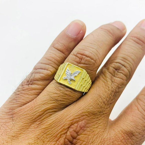14K Yellow Gold Men's Eagle Ring #10 / Gold Eagle Ring for Men's / Two Tone Ring - Picture 5 of 8